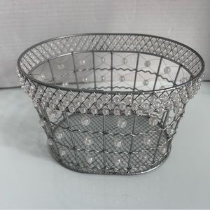 Oval beaded silver metal Artisian basket